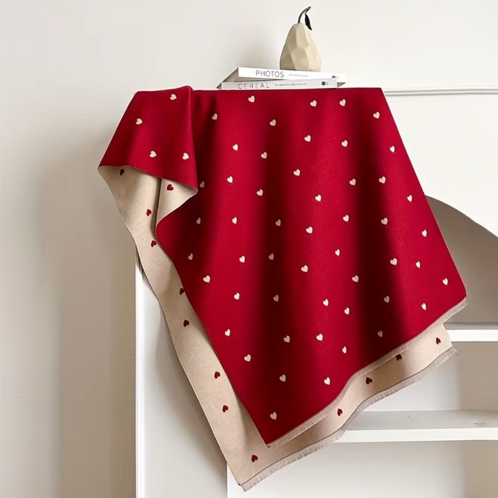 Elegant Double Sided Red and Cream Heart Scarf - Picture 3 of 4